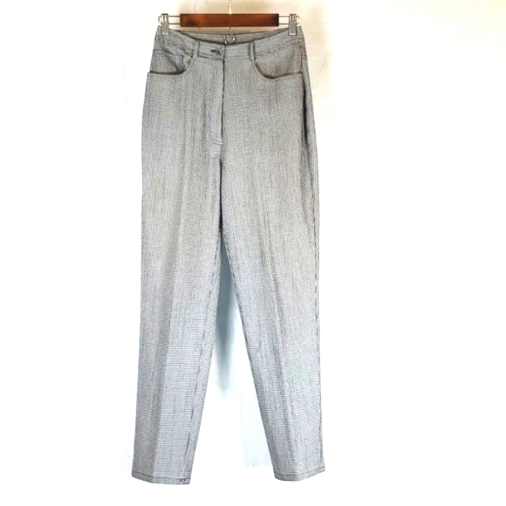 Vintage J. McLaughlin Black and White Checkered High-waisted Tapered Trousers